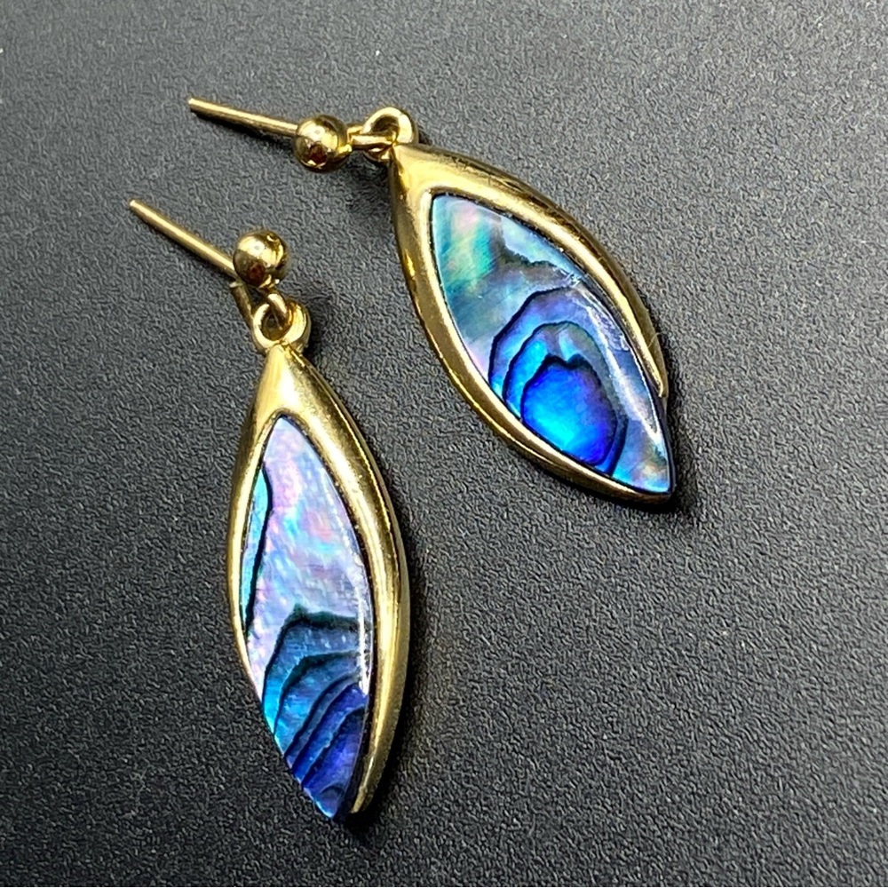 Abalone Earrings Gold Tone Natural Shell Pierced Post Earrings